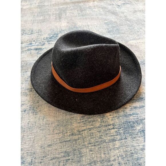 Heathered Black Felt Wool Blend Hat w Brown Strap - Picture 3 of 7